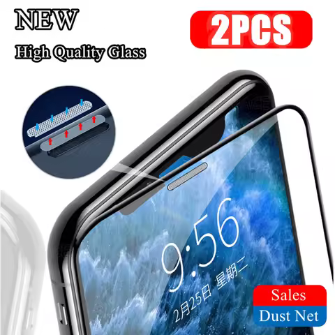2Pcs Dust Filter Tempered Glass for iPhone X XR XS 11 12 13 mini 14 15 16E 16 Pro Max 8 Plus SE 2022