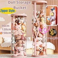 Doll Storage Bucket Stuffed Toy Storage Bucket Cylindrical With Zipper PVC Tube Stuff Toy Organizer 