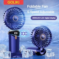 3000mAh Handheld Mini Foldable Portable Neck Hanging Fans 5 Speed USB Rechargeable Fan with Phone Stand and Display