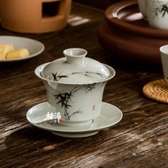 潮州功夫茶具150毫升大號草木灰釉下彩復古中式蓋碗直身品茗套裝