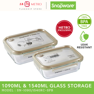 [METRO EXCLUSIVE] Snapware 2pc 1090ml &amp;1540ml Rectangle Glass Storage Set with Silicone Vent | Snoopy Bold SN-1090/1540RC-SPB