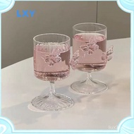 LXY Pink Butterfly Goblet Retro Vertical Pattern Spherical Red Wine Glass Juice Ice Water Champagne 