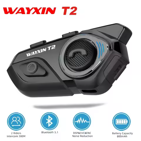 WAYXIN Helmet Headset T2 Motorcycle Bluetooth Intercom For 2 Rider 300M Intercomunicador Moto Interp