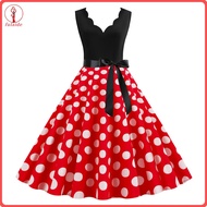fulaide Vintage Backless Dress Sleeveless V-neck Dress Women’s Retro 50s 60s Midi Dress – Floral Dot