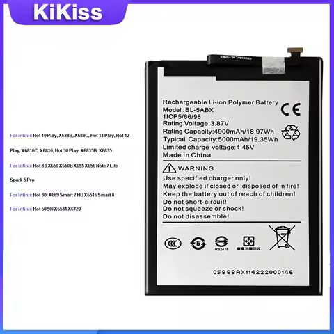 Battery For Infinix Hot 10 Play, X688B, X688C 8 9 X650 X650B 30i X669 Smart 7 50 50i X6531 X6720 BL-