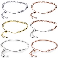 Original Rose Gold String Of Beads Sliding Clasp Adjust Bracelet Fit Fashion 925 Sterling Silver Bangle Bead Charm DIY Jewelry