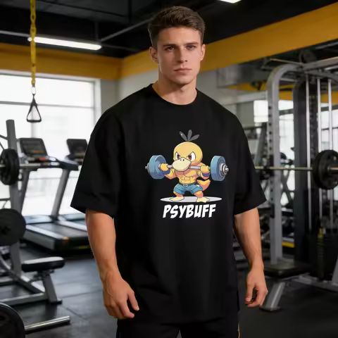 2026 Hot Sale Men's T-shirt Funny Psyduck Muscle Gym Print Short Sleeve Tee Casual Cotton Top Anime 