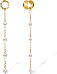 1 Pair Double Horn Chain gauges Earrings Dangle Plugs Tunnels Hypoallergenic Stainless Steel Ear Gau