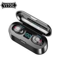 ♞,♘Vitog F9 V5.0 TWS wireless Bluetooth headphones LED display with 2000mAh power bank headphones wi