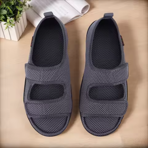 Diabetic Sandals Adjustable Hook & Loop Summer Walking Sandals Wide Feet Swollen Shoes for Elderly S