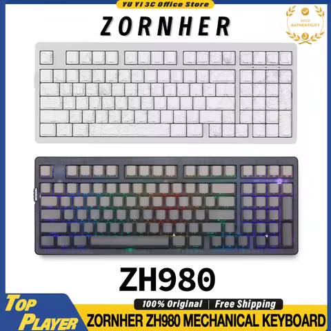 ZORNHER ZH980 Customized Mechanical Keyboard Dynamic RGB BT 2.4G Wrieless Customized Switch Keycaps 