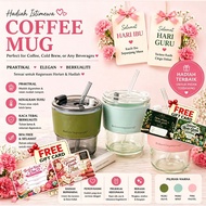 Bulk 50pcs/100pcs Glass Cup with straw Cawan Kaca kopi Tea cup hadiah gift set Iced Water Bottle Cof