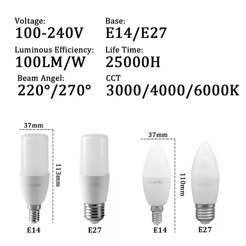 2-8pcs 220V 9W LED Candle Bulb E14/E27 Base C37 T37 - 4000K Daylight Natural Light4000K, Ideal for H