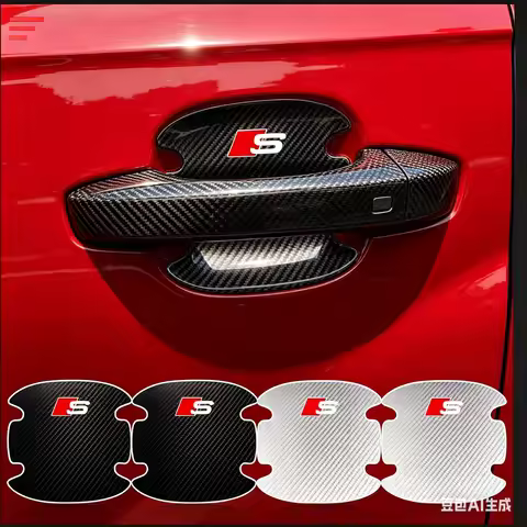 4PCS Car Door Handle Protection 3D Sticker Emblem Styling For Audi B6 B7 B8 B9 A3 8P 8V A4 A6 C6 C5 