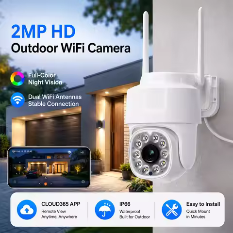 Outdoor WiFi Security Camera 2MP HD CLOUD365 APP IP66 Full Color Night Vision H.265 Dual Antenna DC5