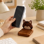 Penyangga Telefon Kayu Kucing Comel Holder Meja 3 Sudut Pandangan Stand Telefon iPhone Android Flo g
