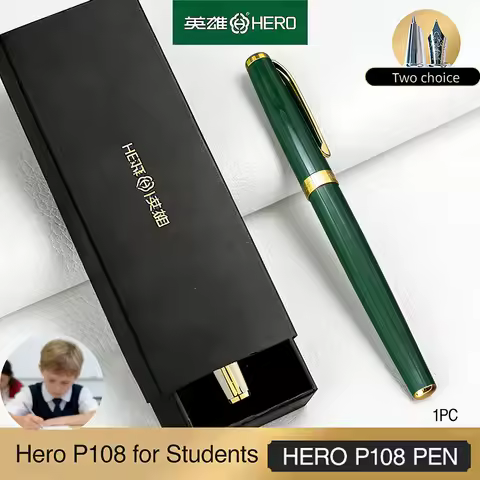 HERO P108 Metal Fountain Pen 2-Pack, Anti-Slip Matte Grip, 2-IN-1 Ink System, 7 Colors & Nib Options