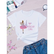 Girls Birthday Party Outfit - Parisian Birthday Girl Graphic Tee with Eiffel Tower - Soft Knit White