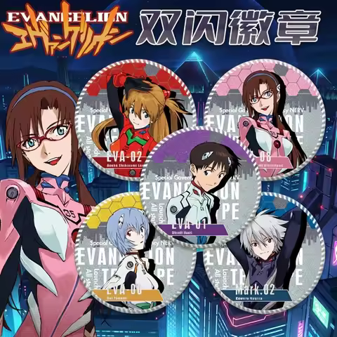 EVA Evangelion Pizza Hut Collaboration Series Double Flash Badge Plain Laser Silver Onion Pet Pin 75