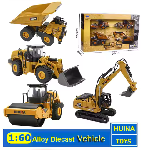 HUINA 1:60 Diecast Metal Model Dump Truck Excavator Wheel Loader Road Roller Construction Vehicle To