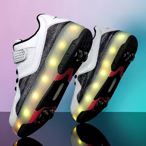 Children‘s LED Roller Skate Shoes USB Rechargeable Light Up Sneaker with 4 Removable Wheels Boys Gir
