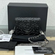 CHANEL 黑銀山茶花肩背斜背鏈條包 12*19*2.5 全新閒置配件盒子塵袋保卡吊牌
