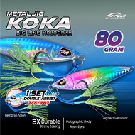 Metal Jig Bait 80 Gram SKYVIU KOKA Hologram Large Line 1 Set Double Assist Slow Jigging BaitHOOK 80 