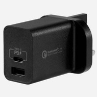 Momax One Plug 雙輸出 USB 快速充電器 (Type-C PD + QC 3.0 USB) UM13 黑色- 香港行貨