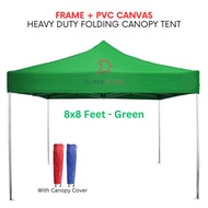 Green 8x8 Feet Full Set PVC Canvas Heavy Duty Folding Canopy Tent Kanopi Bazar Payung Pasar Malam Kh