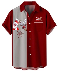 Mens Halloween Christmas Shirts Funky Santa Button Down Shirt Printed Short Sleeve Bowling Shirts