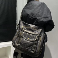 European American Retro Melade Ladies Fashion Y2K Washed Distressed Hot Girl Motorcycle Tote Bag Mul