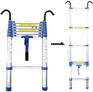 Blue Cap Ladder with Detachable Hook, Long Folding Aluminum Extension Ladder, Heavy Duty Loft Outdoo