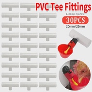 30-6pcs Automatic Chicken Drinker Tee Connector 20/25mm Plastic Bird Drinker PVC Tee Fittings Livest