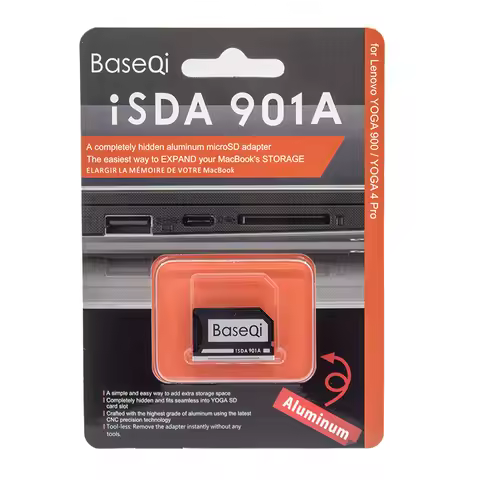 BaseQi Lenovo 901A Aluminum Stealth drive Micro SD Memory Card Adapter SD Card ReaderFor Lenovo YOGA