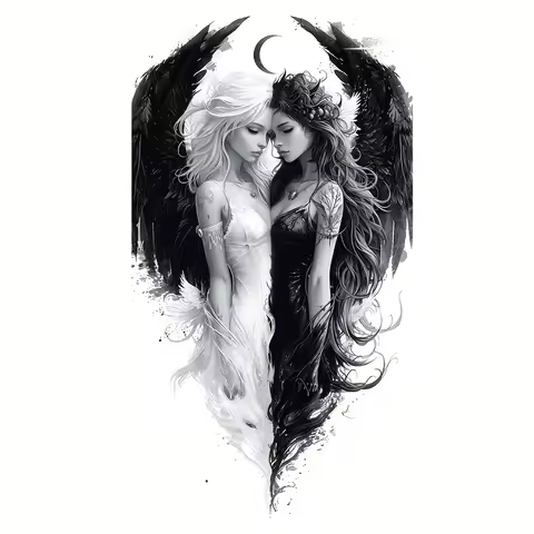 1PC Cool Yin - Yang Angel Graphic Sticker, Fit for Car Windows, Bike Frames, Refrigerators, Party Fa
