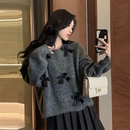 Bow Knot Long Sleeved Sweater Women's Autumn Winter New Korean Loose Knit Long Sleeved Sweater