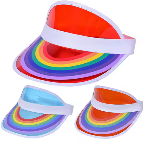 Summer Men Women Transparent PVC Plastic Empty Top Sun Hat Rainbow Sport Sunshade Travel Sunscreen D
