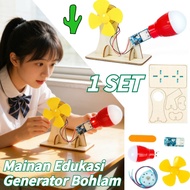 Wooden Wind Electric Generator Toy 1set DIY Educational Wind Turbine Generator