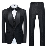 GUKENRO 3PCS Blazer for Men Flower Pattern Jacquard Grace Formal Wedding Dinner Dress Banquet Court