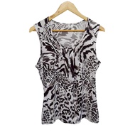 pa120 Second-Hand Tank Top Chest Size 36-38 Inches Tiger Print Stretch Fabric White Black Pleated Ne