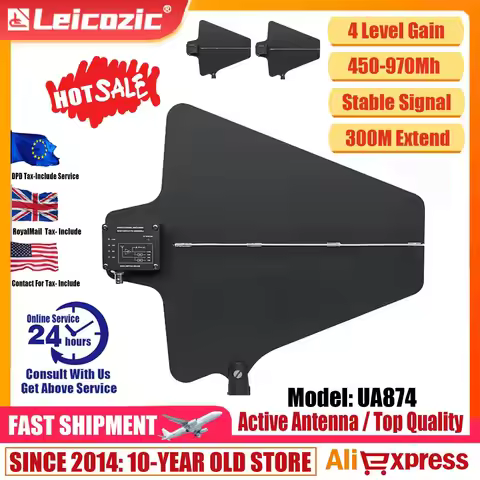 Leicozic UA874 Two Active Directional Antenna & Splitter System Kit UHF Antena Integrated Amp For Mi