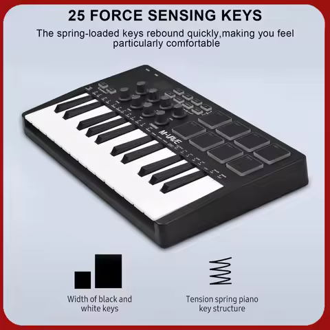 25-Key MIDI Control Keyboard Mini Portable USB Keyboard MIDI Controller with 25 Velocity Sensitive K