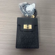 美國 ANNE KLEIN 黑色皮革 直身 卡片 銀包 斜咩袋