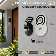 Chubby Monoline 3D Acrylic House Number 12cm Glossy Minimalist House Number