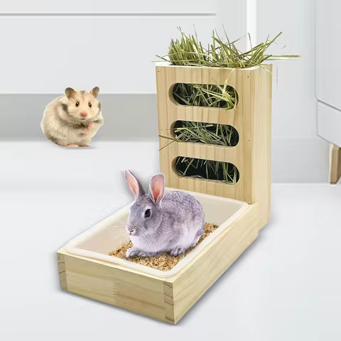 Rabbit Hay Feeder with Litter Box Feeding Manger Hay Container Bunny Hay Manger for Dwarf Bunny Guin
