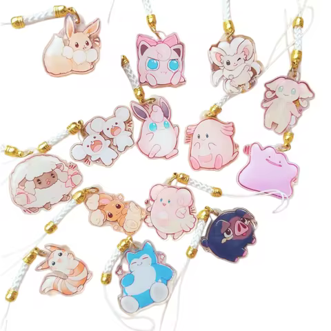 Cute Acrylic Keychain Wigglytuff Cinccino Jigglypuff Blissey Lechonk Ditto Audino Eevee Bag Pendant 