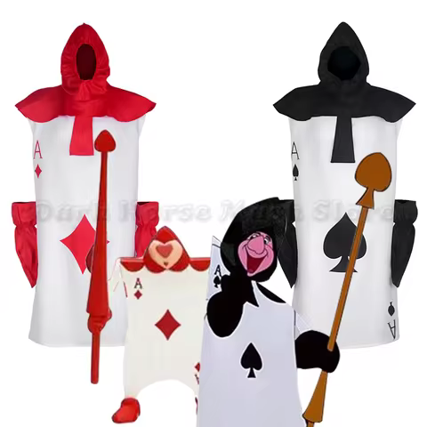 Alice Story Card Soldier Cosplay Costume Playing Card Outfit for Adults Red Heart Black Heart Poker 