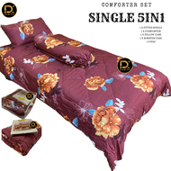 CADAR HOTEL SINGLE KATIL BUJANG 5 IN 1 WITH COMFORTER TEBAL MODEN HADIAH GIFT CANTIK SESUAI UNTUK DI