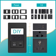 VISWE DIY socket switch panel 1gang/2gang 20A/45A 2pin/3pin US UK TH BR socket black