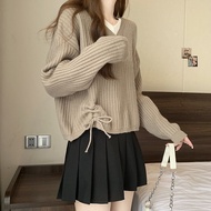Short Sweater Women v-Neck Loose Long-Sleeved Top